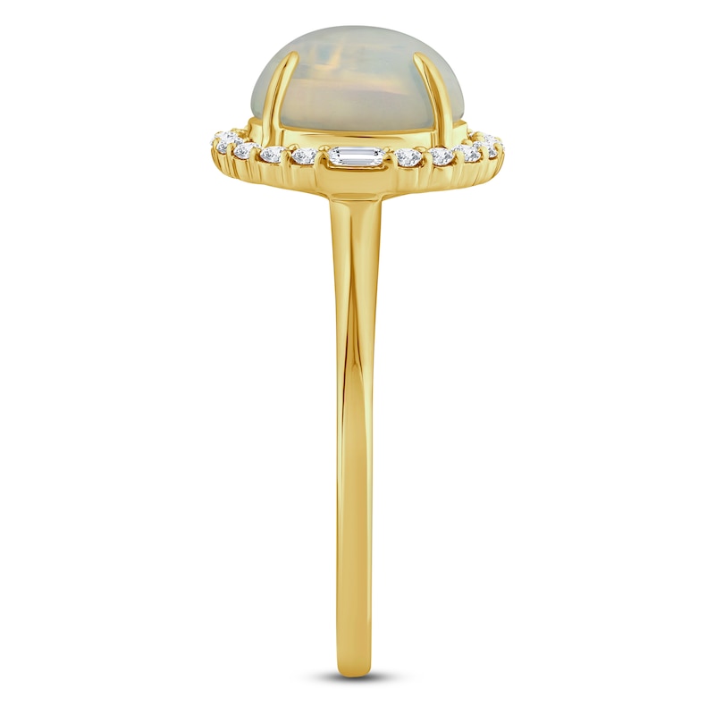 Main Image 3 of Natural Opal Ring 1/5 ct tw Diamonds 14K Yellow Gold