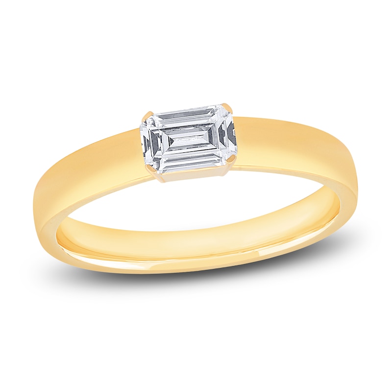 Emerald Cut Diamond Solitaire Engagement Ring 14K Yellow Gold