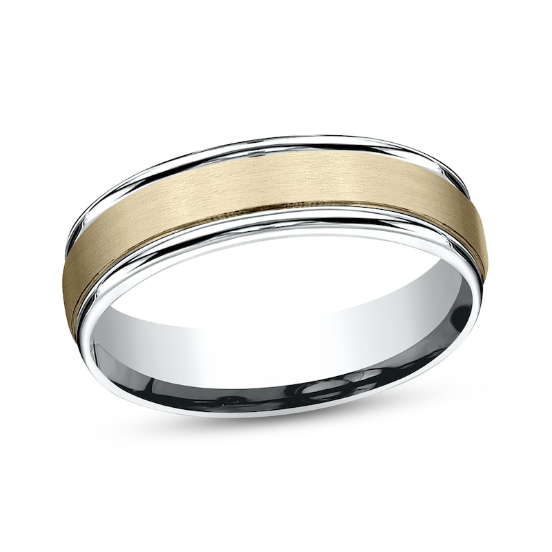 Main Image 1 of Satin Wedding Band 14K Two-Tone Gold 6.0mm