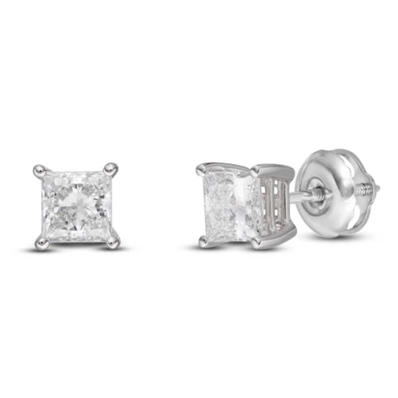 Main Image 2 of Princess-Cut Lab-Grown Diamond Solitaire Stud Earrings 1-1/2 ct tw 14K White Gold (SI2/F)