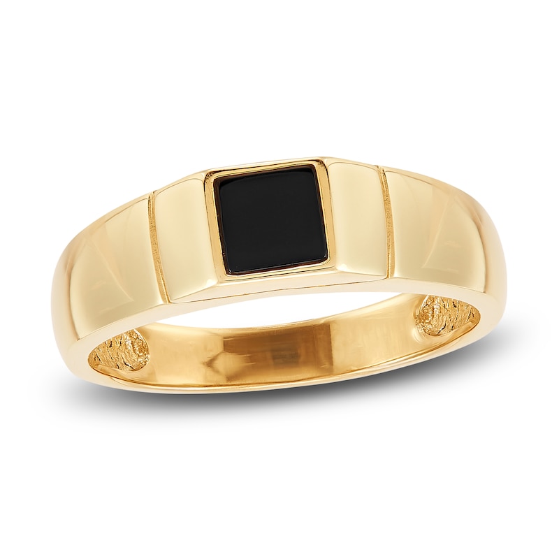 LUSSO by Italia D'Oro Men's Natural Onyx Signet Ring 14K Yellow Gold ...
