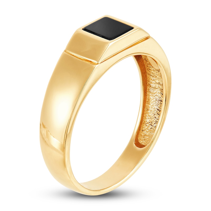 Main Image 2 of LUSSO by Italia D'Oro Men's Natural Onyx Signet Ring 14K Yellow Gold