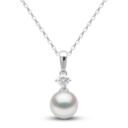 Yoko London White Akoya Cultured Pearl Necklace 1/5 ct tw Diamonds 18K White Gold 18&quot;
