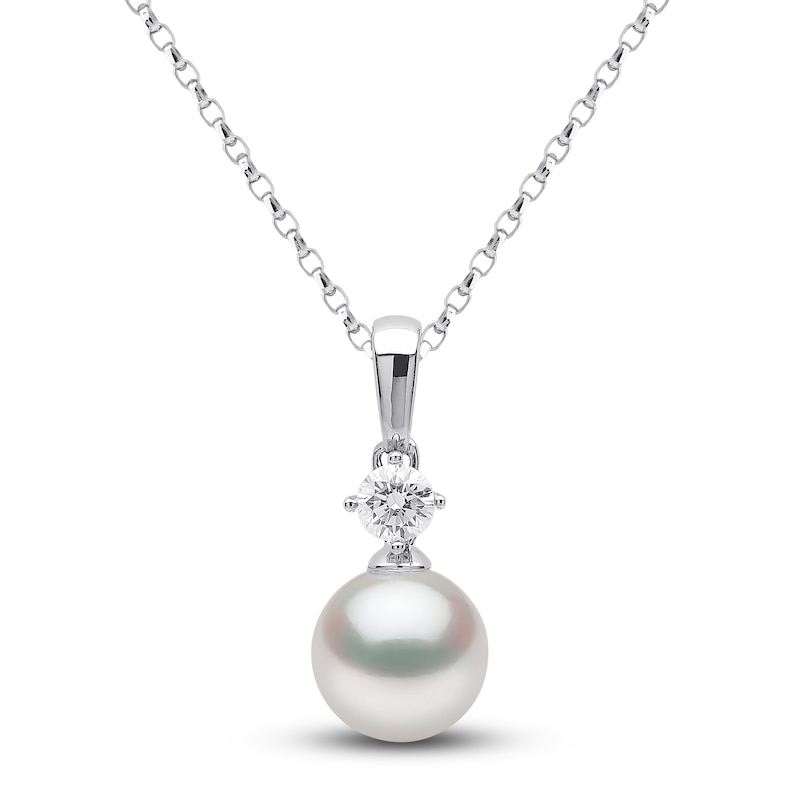 Main Image 1 of Yoko London White Akoya Cultured Pearl Necklace 1/5 ct tw Diamonds 18K White Gold 16-18" Adjustable