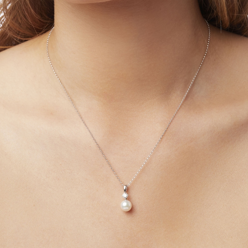Main Image 4 of Yoko London White Akoya Cultured Pearl Necklace 1/5 ct tw Diamonds 18K White Gold 16-18" Adjustable