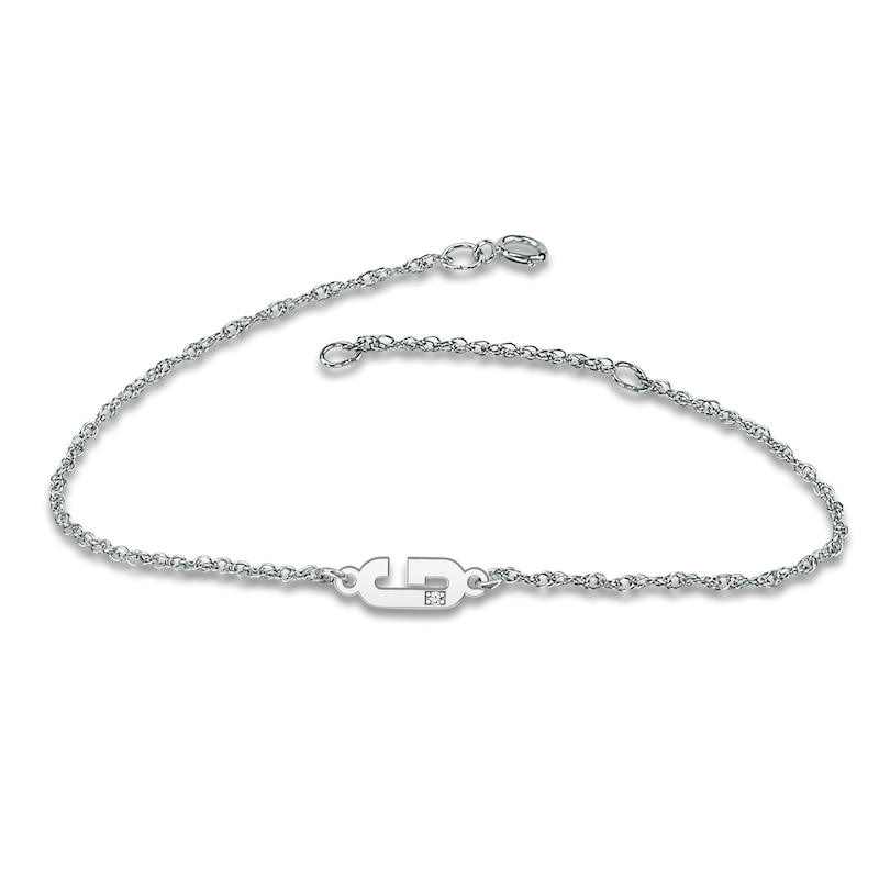 Main Image 1 of High-Polish Initial Bracelet Diamond Accents 14K White Gold 7.25"