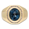 Thumbnail Image 3 of Men's Oval-Cut Natural London Blue Topaz & Diamond Ring 1/3 ct tw Round 14K Yellow Gold