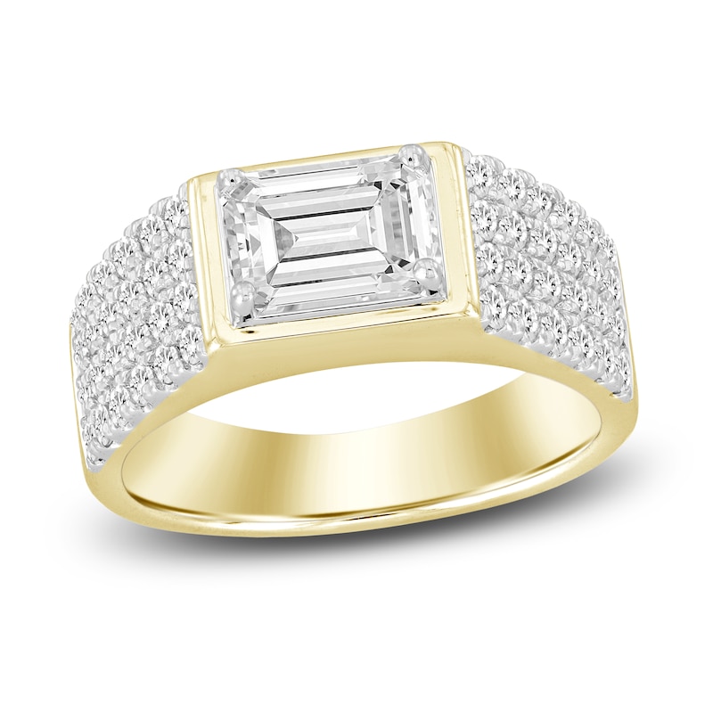 Men's Lab-Created Diamond Ring 3 ct tw Emerald/Round 14K Yellow Gold