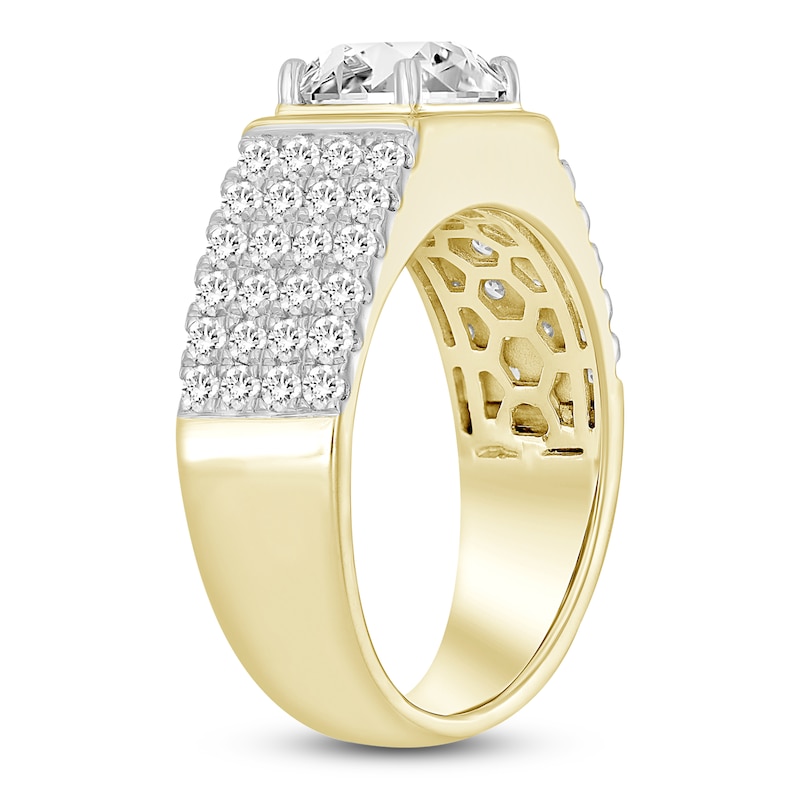 Main Image 2 of Men's Lab-Grown Diamond Ring 3 ct tw Emerald/Round 14K Yellow Gold