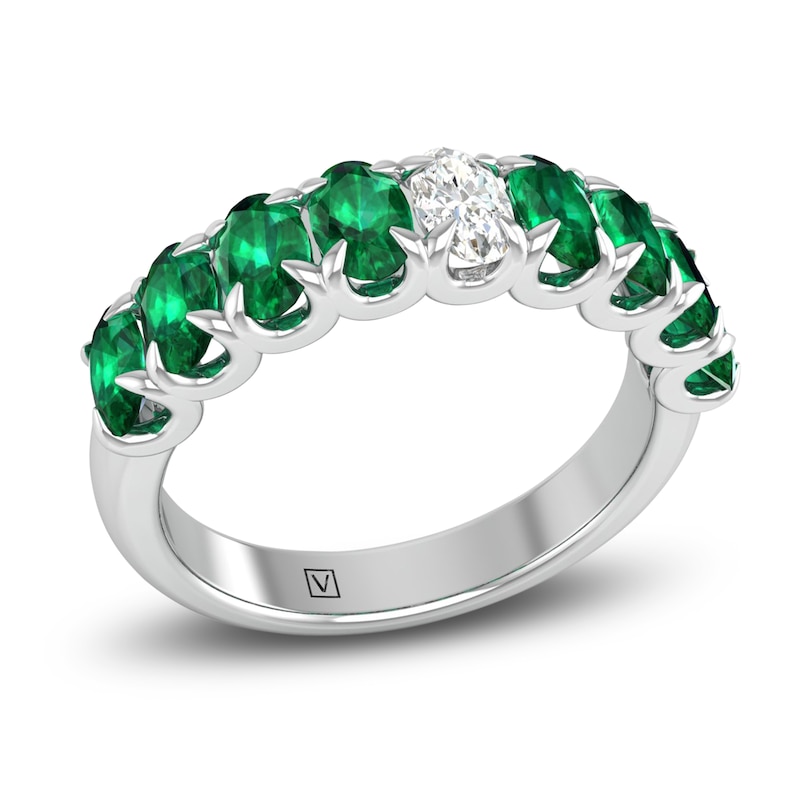 Natural Emerald & Diamond Ring 1/4 ct tw 14K White Gold