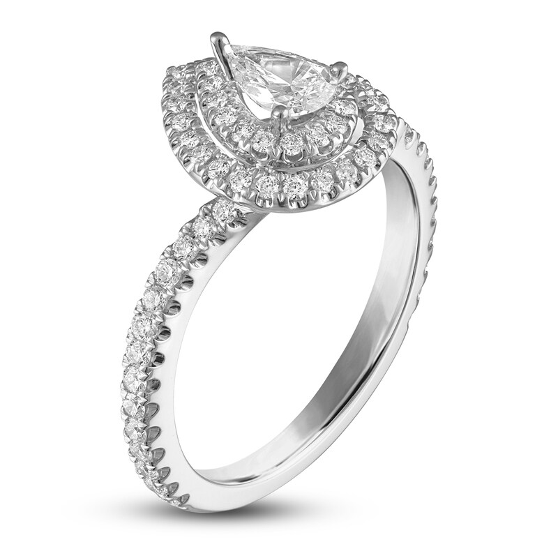 Main Image 2 of Pear & Round-Cut Diamond Double Halo Engagement Ring 7/8 ct tw 14K White Gold