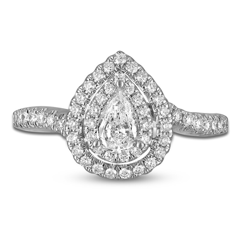 Main Image 3 of Pear & Round-Cut Diamond Double Halo Engagement Ring 7/8 ct tw 14K White Gold