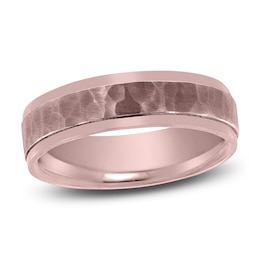 Hammered Beveled Wedding Band 14K Rose Gold 6mm