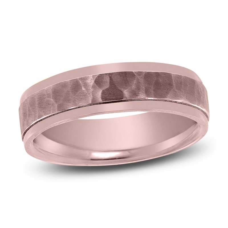 Main Image 1 of Hammered Beveled Wedding Band 14K Rose Gold 6mm