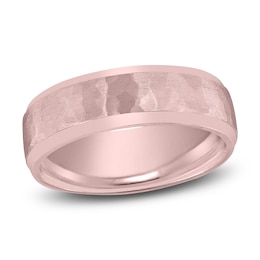 Hammered Beveled Wedding Band 14K Rose Gold 7mm