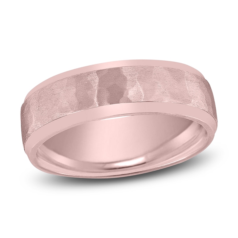 Main Image 1 of Hammered Beveled Wedding Band 14K Rose Gold 7mm