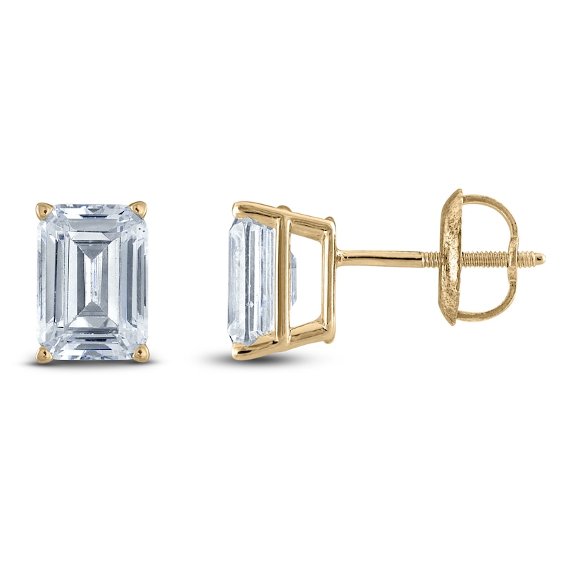 Main Image 1 of Emerald-Cut Lab-Created Diamond Solitaire Stud Earrings 4 ct tw 14K Yellow Gold (F/SI2)