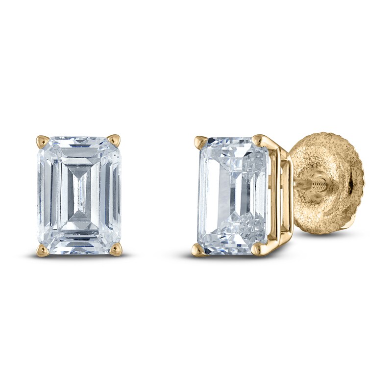 Main Image 2 of Emerald-Cut Lab-Created Diamond Solitaire Stud Earrings 4 ct tw 14K Yellow Gold (F/SI2)