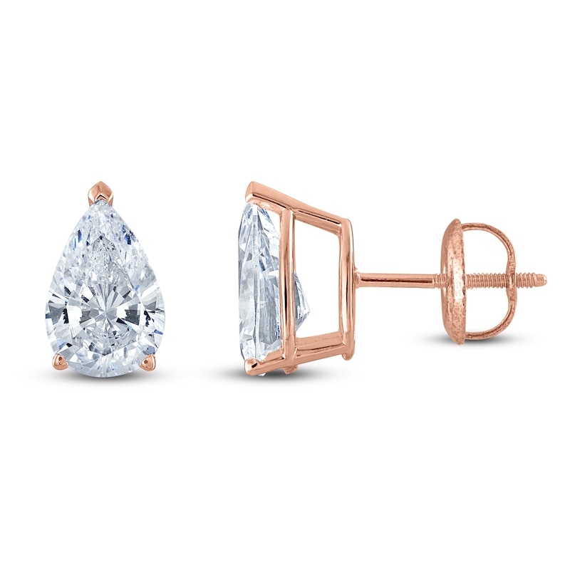 Main Image 1 of Pear-Shaped Lab-Grown Diamond Solitaire Stud Earrings 1 ct tw 14K Rose Gold (F/SI2)
