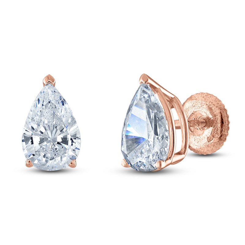 Main Image 2 of Pear-Shaped Lab-Grown Diamond Solitaire Stud Earrings 1 ct tw 14K Rose Gold (F/SI2)
