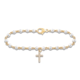 Children's Diamond & Freshwater Cultured Pearl Bracelet 1/20 ct tw Round 18K Yellow Gold 4"