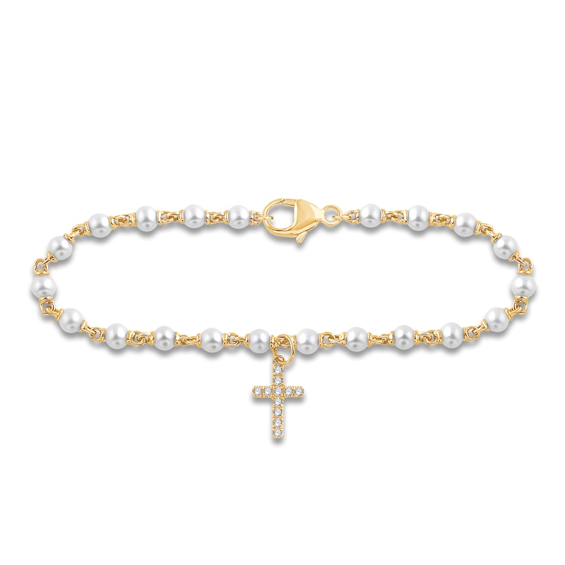 Children's Diamond & Freshwater Cultured Pearl Bracelet 1/20 ct tw Round 18K Yellow Gold 4"