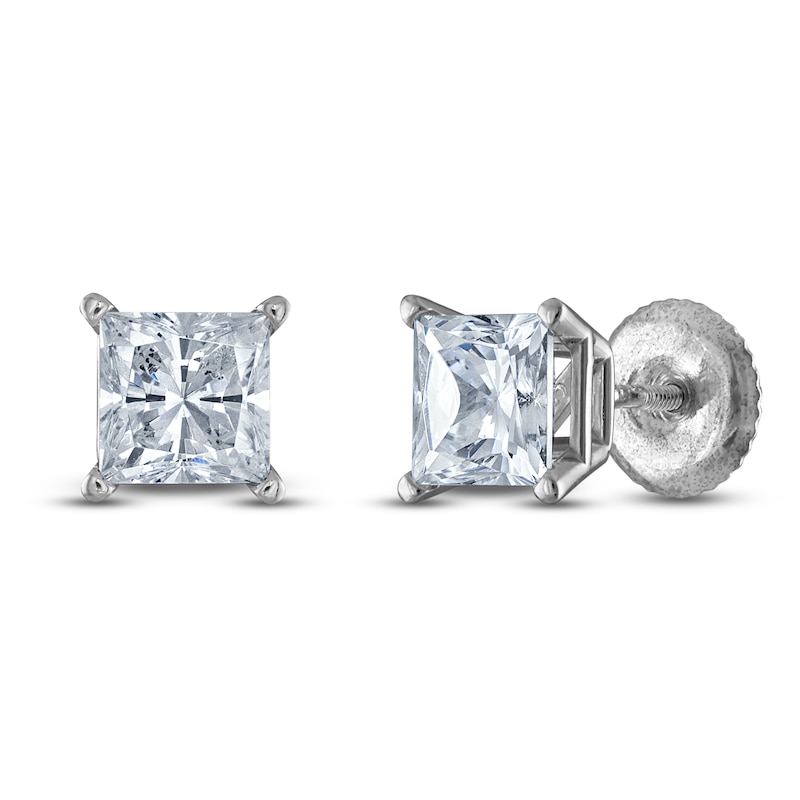 Main Image 2 of Certified Princess-Cut Diamond Solitaire Stud Earrings 1-1/5 ct tw 14K White Gold (I/I1)
