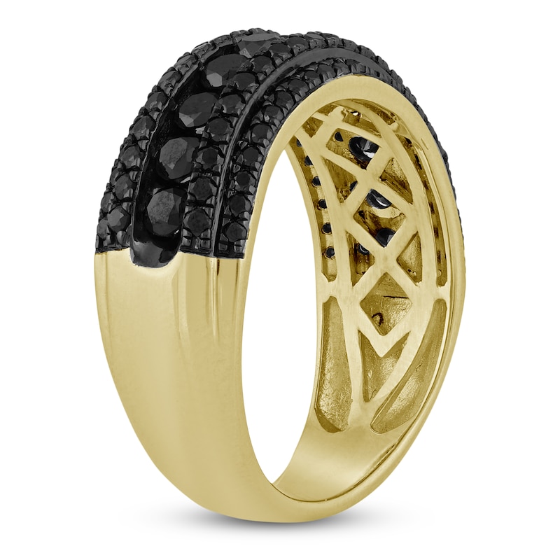 Main Image 2 of Men's Black Diamond Fashion Five-Row Ring 2 ct tw 10K Yellow Gold
