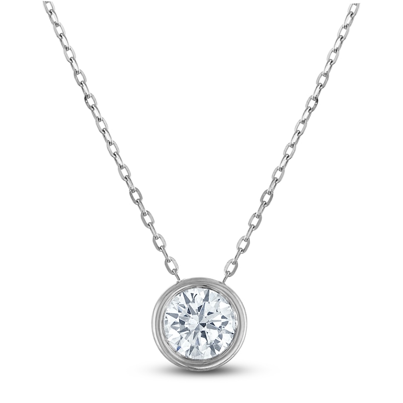 Main Image 1 of Certified Round-Cut Diamond Bezel-Set Solitaire Necklace 1/2 ct tw 14K White Gold 18" (I1/I)