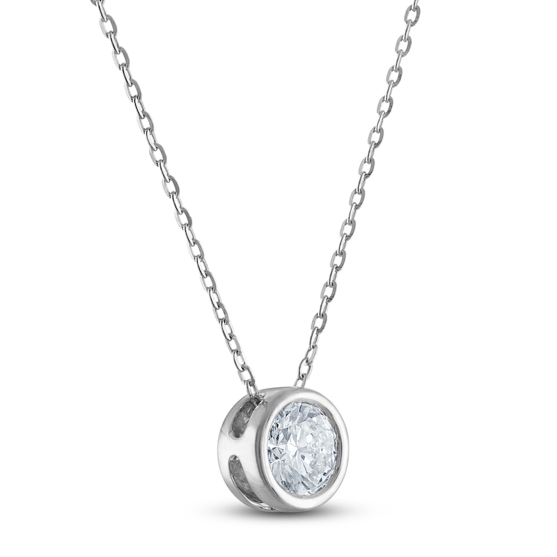 Certified Round-Cut Diamond Bezel-Set Solitaire Necklace 1/2 ct tw 14K White Gold 18" (I1/I)