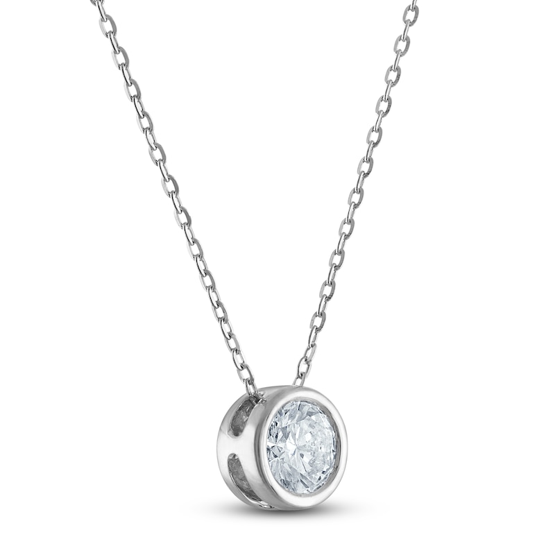 Main Image 2 of Certified Round-Cut Diamond Bezel-Set Solitaire Necklace 1/2 ct tw 14K White Gold 18" (I1/I)