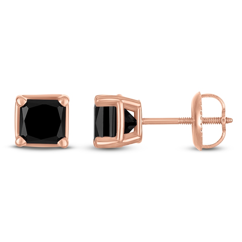 Main Image 1 of Princess-Cut Black Diamond Solitaire Stud Earrings 2 ct tw 14K Rose Gold