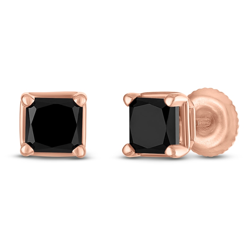 Main Image 2 of Princess-Cut Black Diamond Solitaire Stud Earrings 2 ct tw 14K Rose Gold