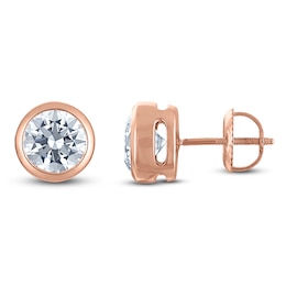 Certified Round-Cut Diamond Bezel-Set Solitaire Stud Earrings 2 ct tw 14K Rose Gold (I1/I)