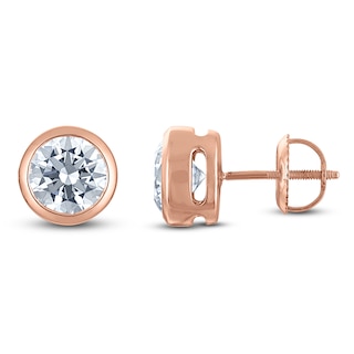 Certified Round-Cut Diamond Bezel-Set Solitaire Stud Earrings 2 ct tw 14K Rose Gold (I1/I)