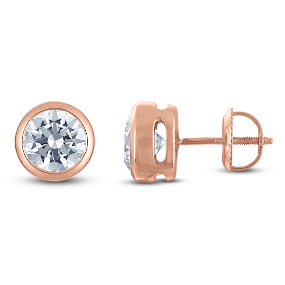 Certified Round-Cut Diamond Bezel-Set Solitaire Stud Earrings 2 ct tw 14K Rose Gold (I1/I)