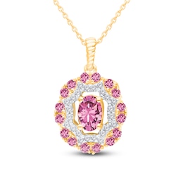Kallati Oval-Cut Natural Pink Sapphire & Diamond Necklace 1/6 ct tw 14K Yellow Gold 18"