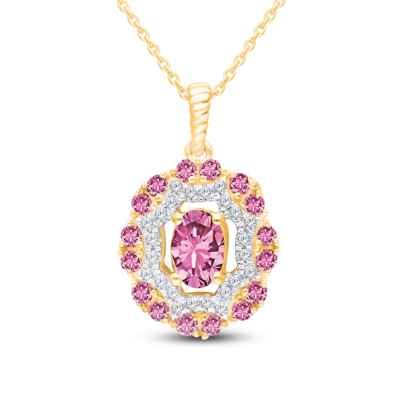 Main Image 1 of Kallati Oval-Cut Natural Pink Sapphire & Diamond Necklace 1/6 ct tw 14K Yellow Gold 18"