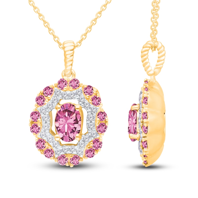 Main Image 2 of Kallati Oval-Cut Natural Pink Sapphire & Diamond Necklace 1/6 ct tw 14K Yellow Gold 18"