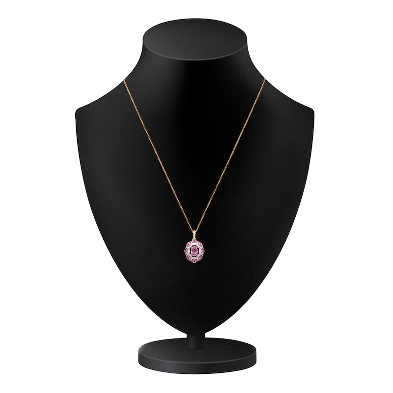 Main Image 3 of Kallati Oval-Cut Natural Pink Sapphire & Diamond Necklace 1/6 ct tw 14K Yellow Gold 18"