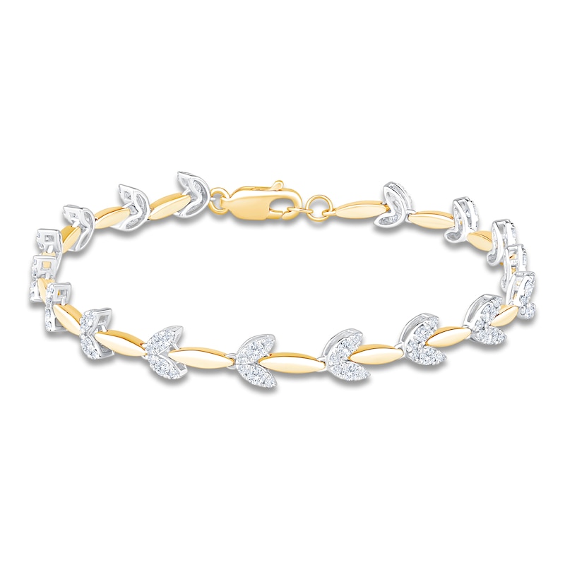 Main Image 1 of Brilliant Moments Diamond Leaf Link Bracelet 1-1/3 ct tw 14K Two-Tone Gold 7"