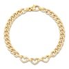 Thumbnail Image 2 of Italia D'Oro Heart Station Curb Chain Bracelet 14K Yellow Gold 7.5"