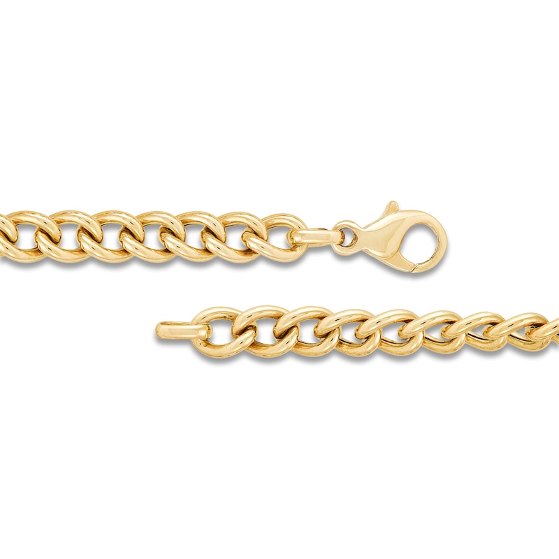 Main Image 4 of Italia D'Oro Heart Station Curb Chain Bracelet 14K Yellow Gold 7.5"