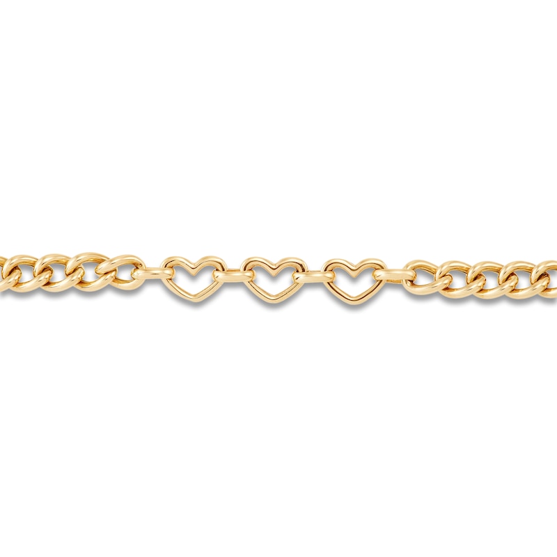 Main Image 5 of Italia D'Oro Heart Station Curb Chain Bracelet 14K Yellow Gold 7.5"