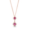 Thumbnail Image 1 of Le Vian Oval-Cut Natural Ruby Double Drop Necklace 3/8 ct tw Diamonds 14K Strawberry Gold 19"