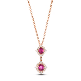 Le Vian Oval-Cut Natural Ruby Double Drop Necklace 3/8 ct tw Diamonds 14K Strawberry Gold 19"