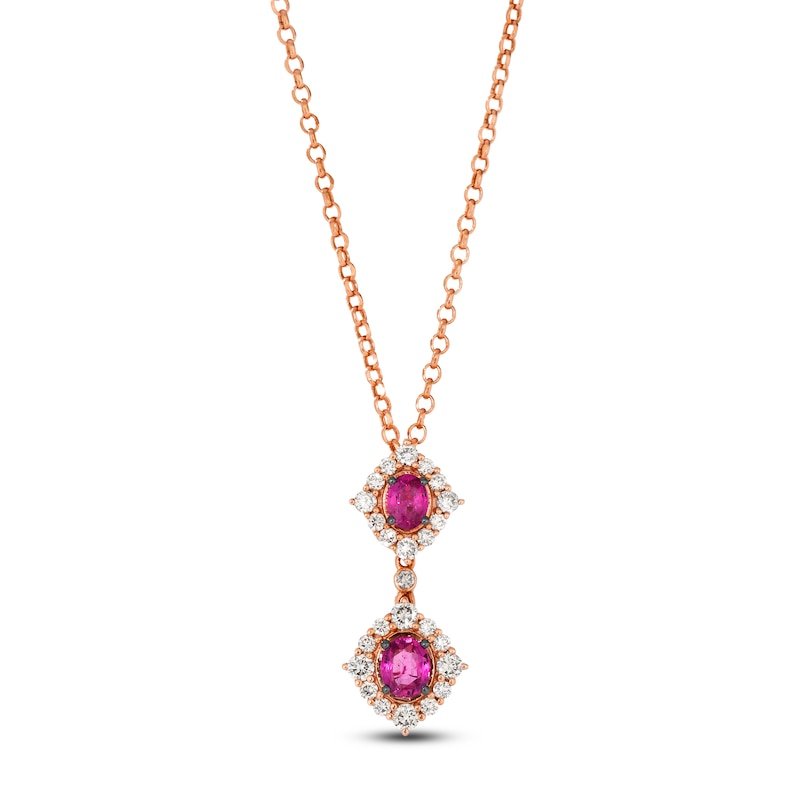 Main Image 1 of Le Vian Oval-Cut Natural Ruby Double Drop Necklace 3/8 ct tw Diamonds 14K Strawberry Gold 19"