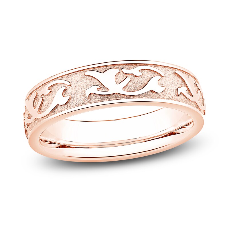 Main Image 1 of Men's Scroll Pattern Sandblast Wedding Band 18K Rose Gold 5.9mm