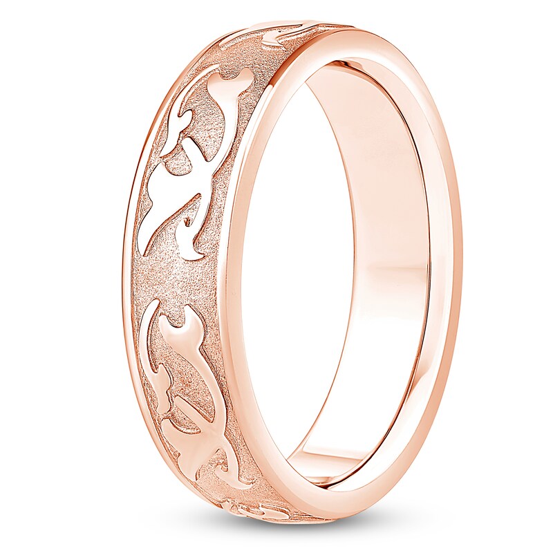 Main Image 2 of Men's Scroll Pattern Sandblast Wedding Band 18K Rose Gold 5.9mm