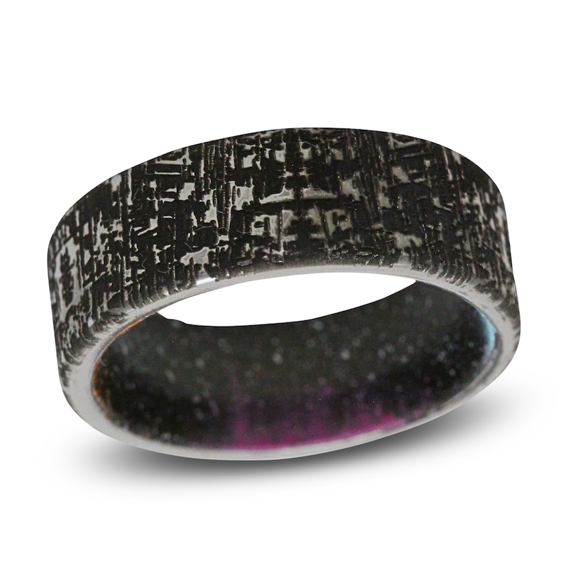 Main Image 1 of Men's 8mm Meteorite Pattern & Cerakote Sleeve Wedding Band Tungsten Carbide